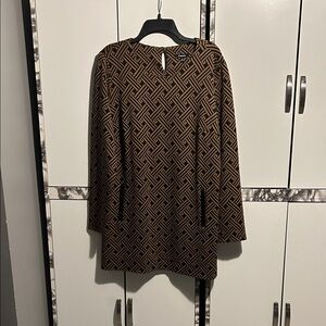 Premise Brown and Black Geometric Mini Dress with Pockets